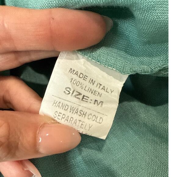 GIUSY Linen Blouse Women M Cyan Italy Boxy Minimalist Quiet Luxury Casual Top - Picture 10 of 10